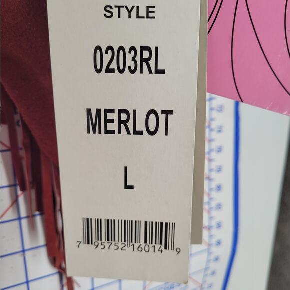 Maroon Western Fringe Layer Cozy Lined Snap Jacket Vintage Chic Womens - Picture 9 of 16